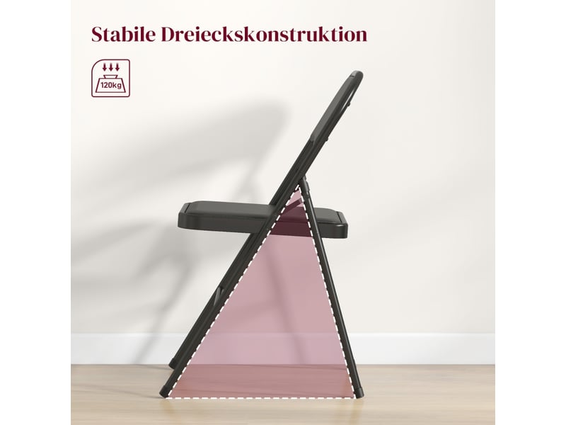  Lot de 2 chaises pliantes avec assise rembourrée et revêtement en simili cuir, structure métallique noire  - Conforama E