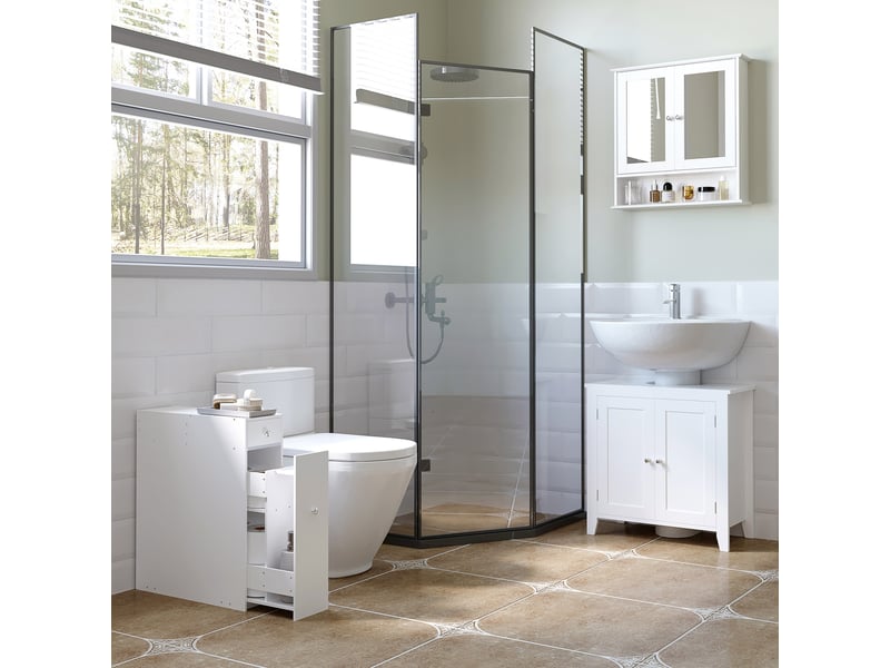  Meuble pour toilette salle de bain avec rangement papier toilette - 17 x 48 x 58 cm - 2 tiroirs organisateur en mdf  - Conforama D