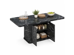 Table à manger extensible,140 à 180 cm,avec rangement,mdf,noir effet marbre