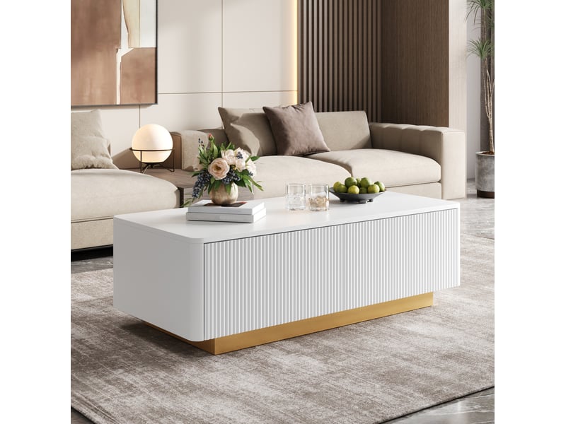  Table basse 110x50x35 cm avec 2 tiroirs coloris blanc  - Conforama D