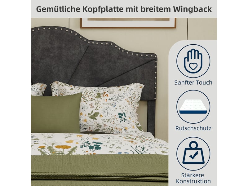  Lit 160x200 cm gris structure basse multifonction tête moelleuse sans matelas  - Conforama D