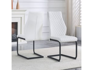 Lot de chaises 2 pièces dossier haut motif losange blanc assise rembourrée confortable cadre métal noir antidérapant résistant