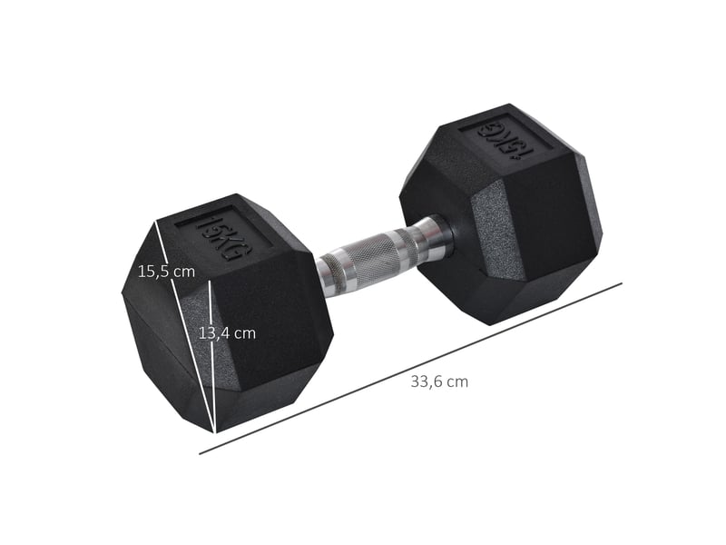  Haltère hexagonal 15 kg noir en métal et caoutchouc, poignée moletée pour entraînement à domicile et gym  - Conforama C