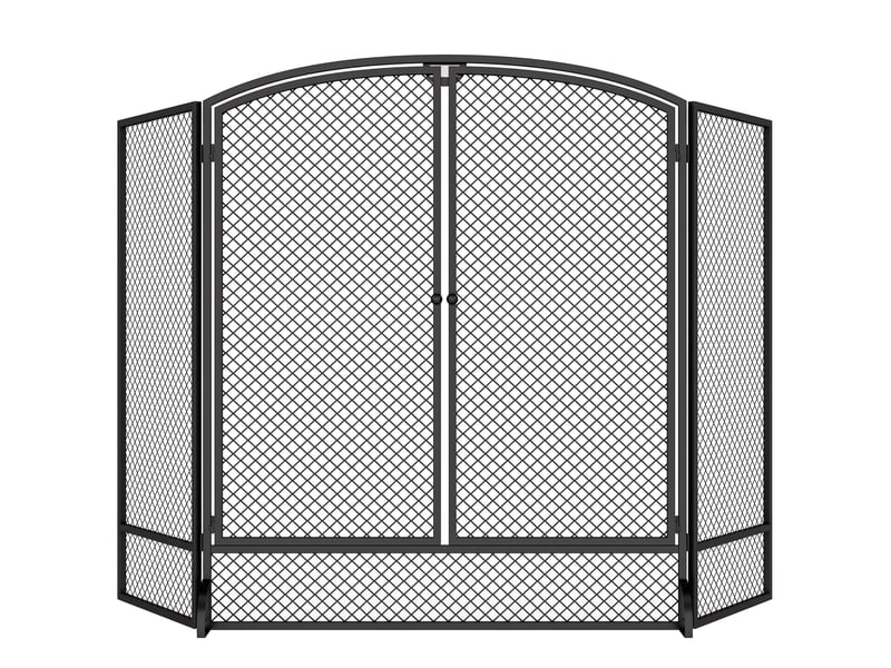  Pare-feu de cheminée pliable 3 panneaux 2 portes 122 x 75 cm métal noir  - Conforama A