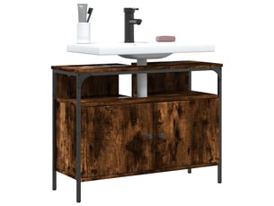 Armoire lavabo salle de bain, meuble de rangement chêne fumé 80x30x60 cm shl9656