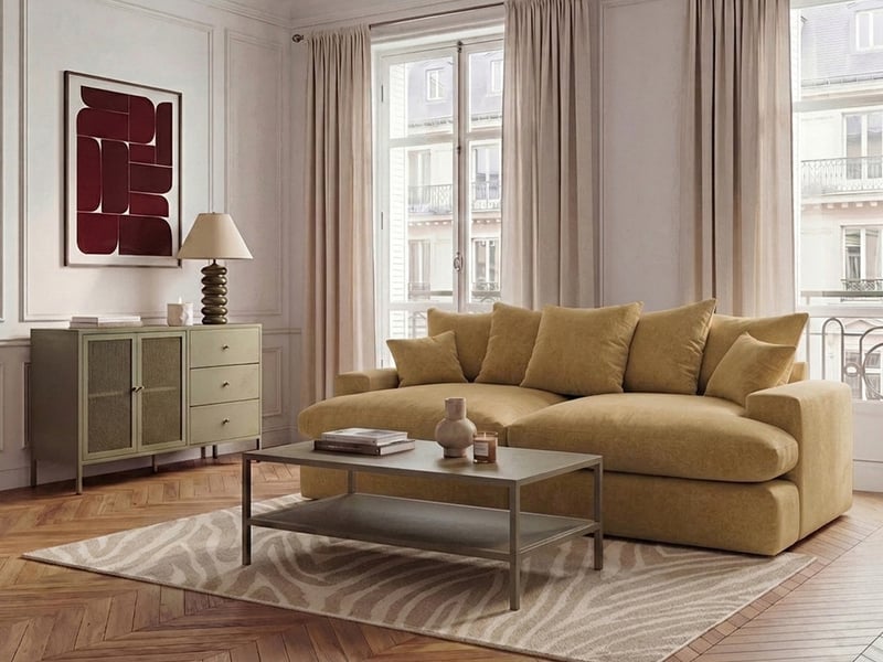  Bobochic canapé 3 places causeuse avec assise profonde nevada tissu lisse jaune NEVADA - Conforama B
