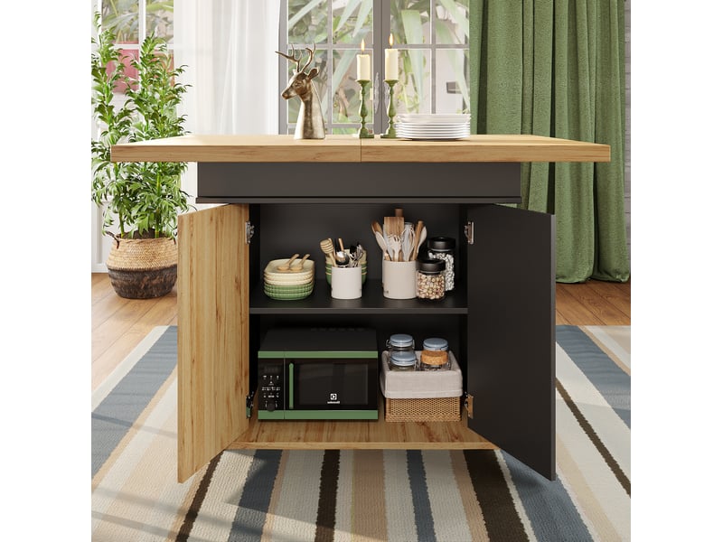  Table à manger extensible, 110x140x80 cm, style rétro, repas, salle à manger et pratique, mdf, coloris noir et naturel  - Conforama D