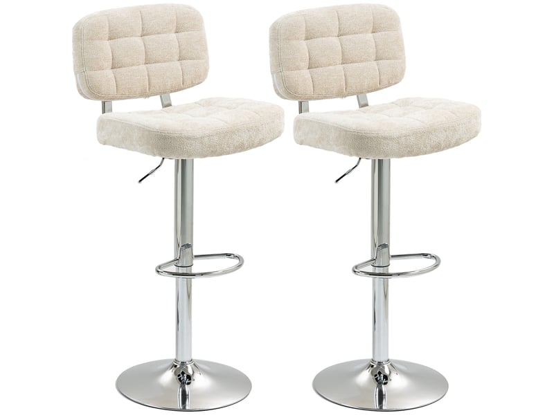  Lot de 2 tabourets de bar avec dossier, hauteur réglable et repose-pieds, cadre en acier, charge 120 kg, beige  - Conforama A