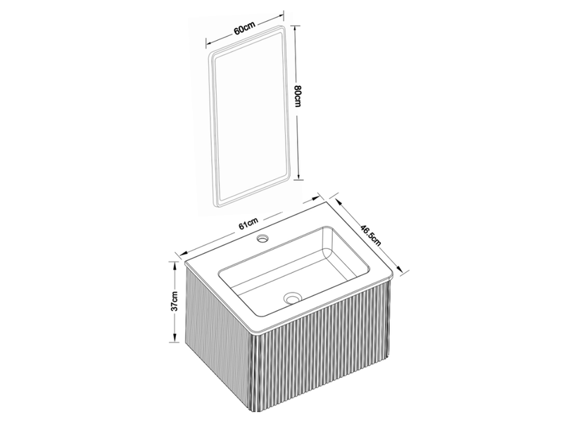  Meuble sous vasque avec miroir led, meuble suspendu à 1 tiroir, vasque intégrée, salle de bain, blanc  - Conforama D