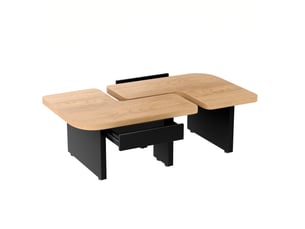 Table basse 2-en-1 90x60x44.5 cm en mdf, led, 2 tiroirs, effet bois naturel et noir