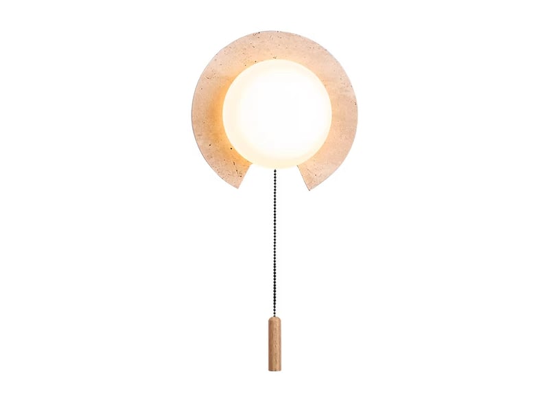  Applique murale style wabi-sabi travertin jaune interrupteur à tirette d21.5cm  - Conforama A