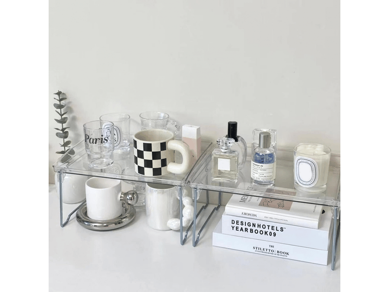  Organiseur transparent empilable en plastique transparent pour le rangement des fournitures de cuisine et de maquillage  - Conforama D