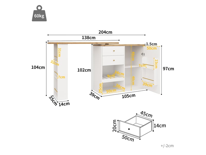  Meuble de rangement rotatif avec étagères pivotantes, tiroirs et portes coulissantes, multifonction en mdf  - Conforama C
