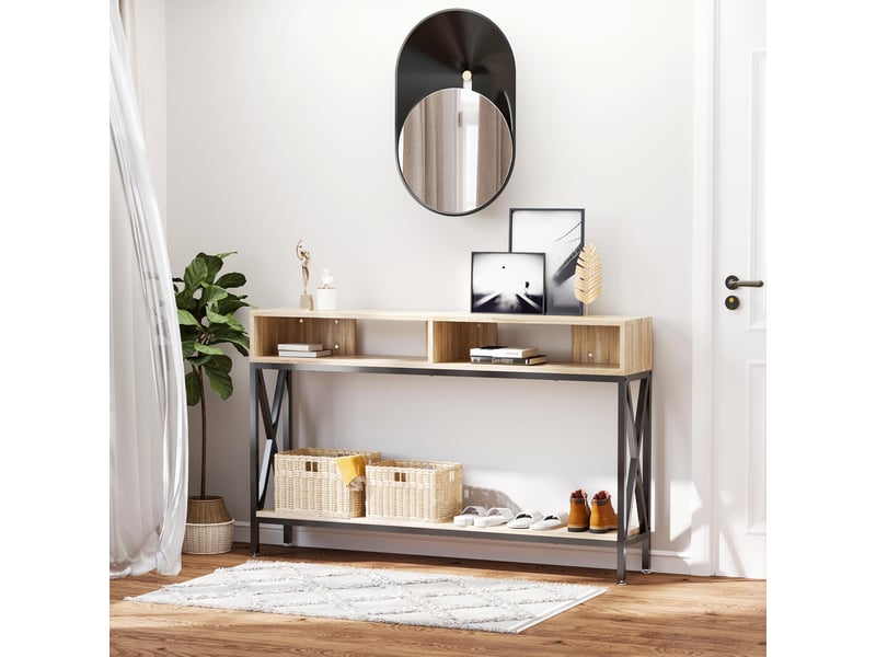  Table console table d'entrée industriel multi-rangements 120 x 23,5 x 75 cm bois chêne  - Conforama C