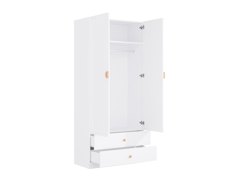  Armoire,90x45x200 cm,2 portes avec 2 tiroirs et penderie,mdf,blanche  - Conforama D