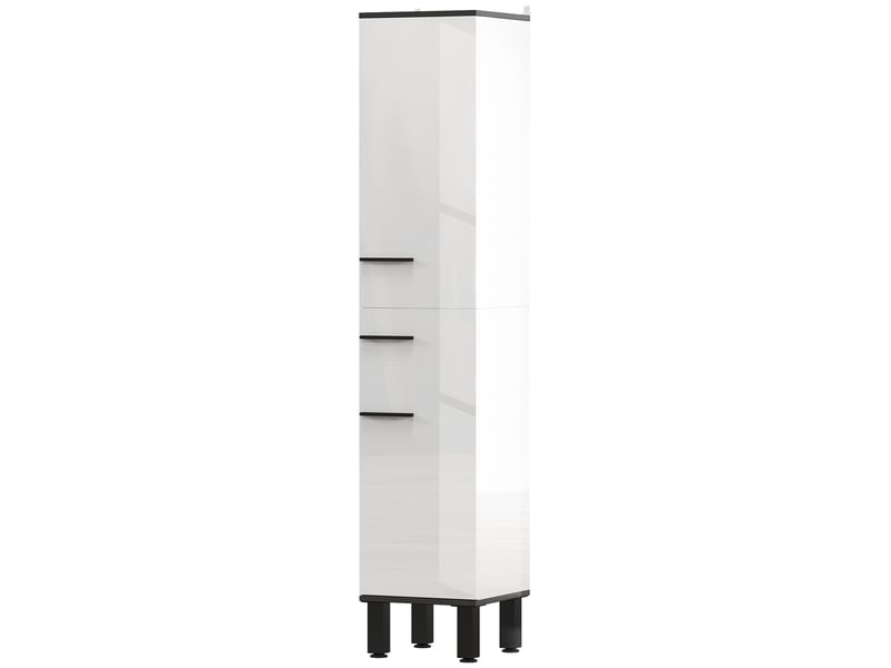  Armoire de salle de bain haute avec tiroir, 2 portes et étagères réglables, stable, 34 x 32 x 170 cm, blanche  - Conforama B