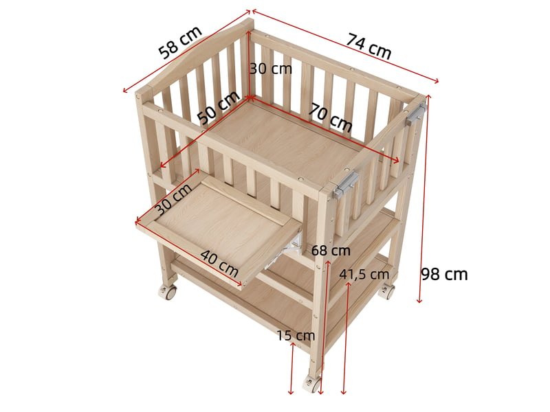  Table à langer 3-en-1 avec lit bébé et rangements, 89 x 58 x 102 cm, pin et mdf, naturel  - Conforama C
