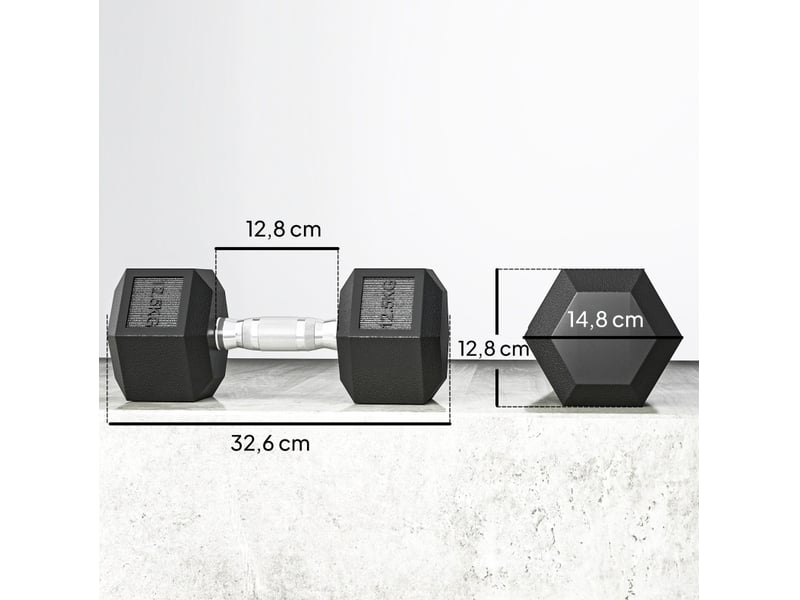  Paire d'haltères hexagonales 32,6 x 14,8 cm – noir – 2 x 12,5 kg, poignée moletée et stable  - Conforama C