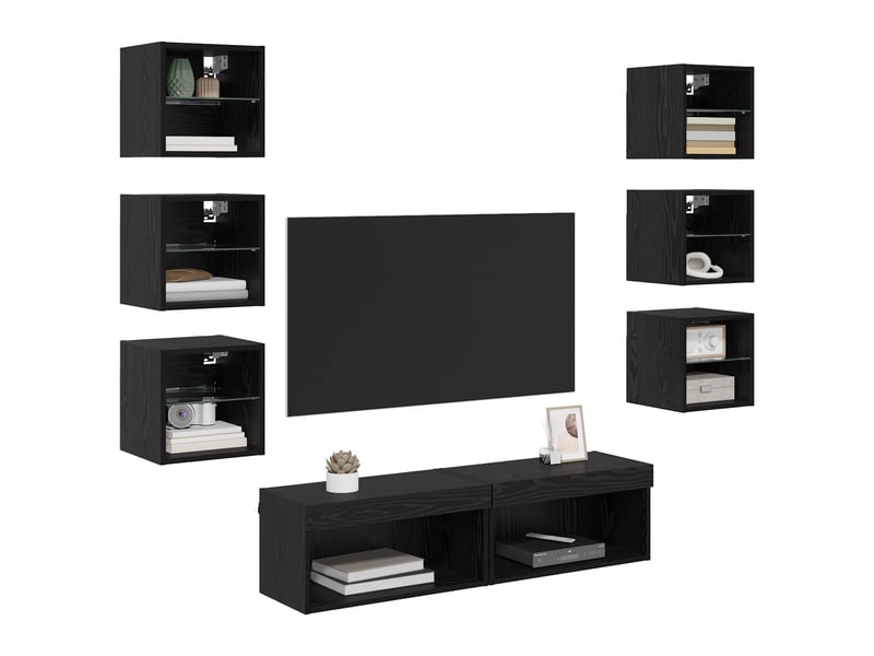  Meuble tv - banc tv - meuble de rangement 8 pcs chêne noir verre  - Conforama C