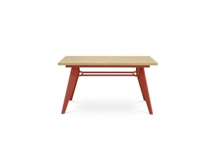 Table à manger extensible 140180cm pieds métal terracotta et plateau finition chêne meloe