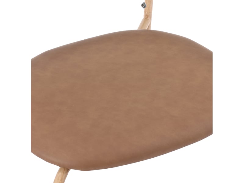  Lot de 2 chaises de salle à manger 46x48x80 cm, dossier ovale rotin, pieds métal, assise pu, marron  - Conforama E