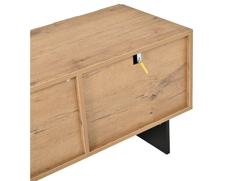  Meuble tv 180 cm pour écran 75 pouces, 4 portes gaufrées, 4 rangements, bois naturel  - Conforama E