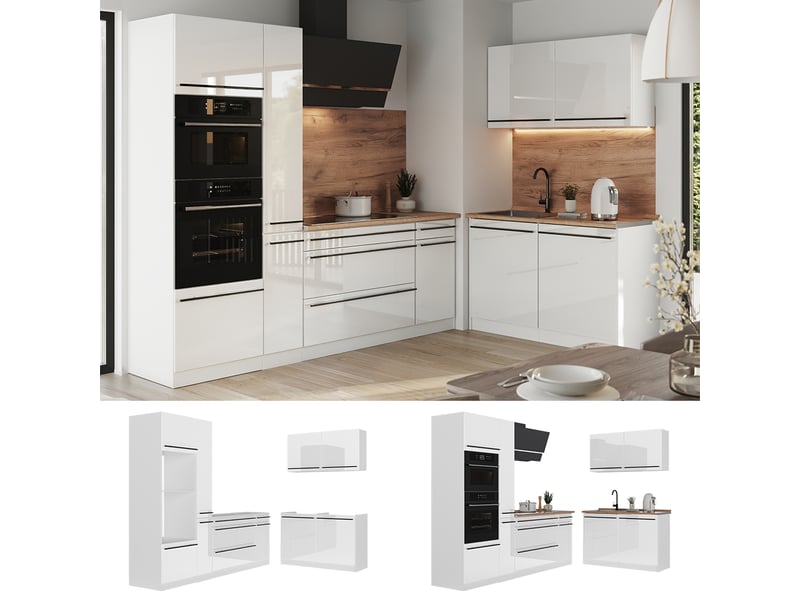  Vicco cuisine en angle, blanc haute brillanceblanc, 230 x 120 cm plan de travail anthracite  - Conforama D