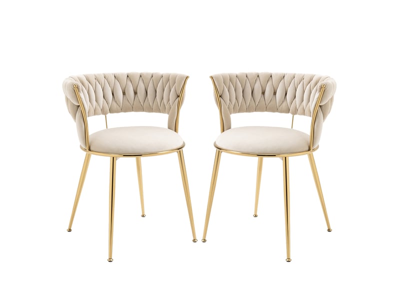  Lot de 2 chaises 57x43x70cm salle à manger, assise en velours, ivoire, dossier ajouré ergonomique, pieds métal doré  - Conforama A
