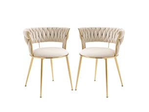 Lot de 2 chaises 57x43x70cm salle à manger, assise en velours, ivoire, dossier ajouré ergonomique, pieds métal doré