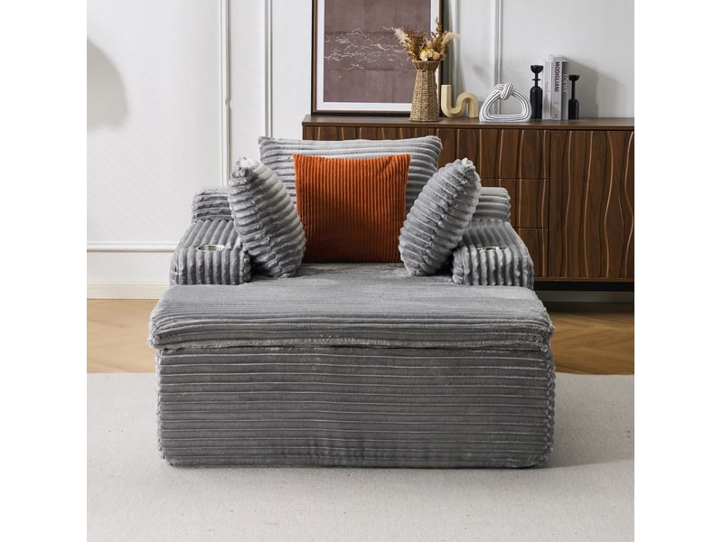  Canapé gonflable boneless gris avec chaise longue, moderne et confortable, sans assemblage, 3 coussins &amp; 1 couverture  - Conforama E