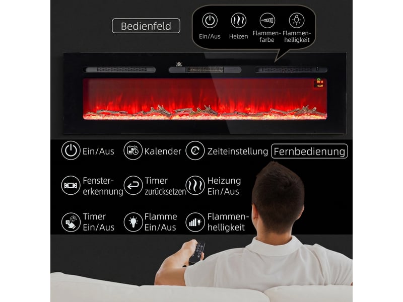 Cheminée électrique murale 1800 w, effet flamme led 3d, noire, 152,4 cm - Conforama W