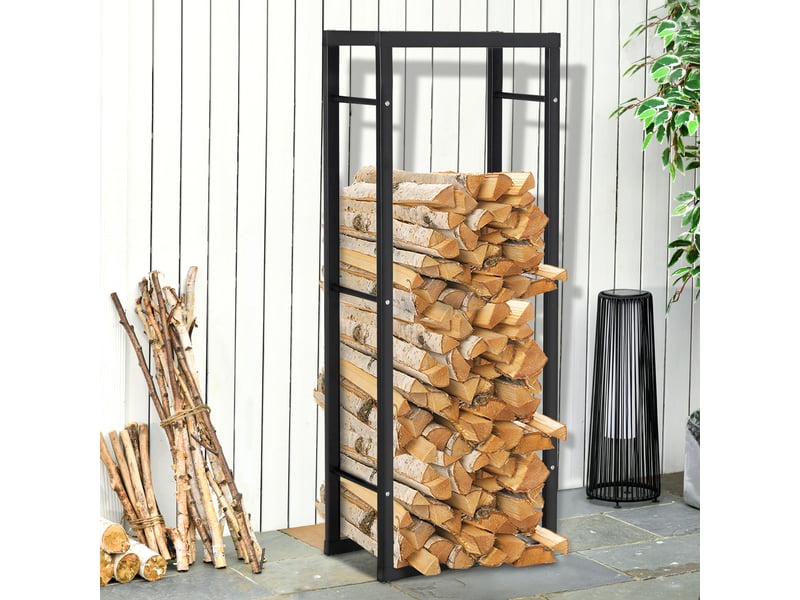  Porte-bûches métal noir, capacité 100 kg, 60 x 25 x 150 cm, intérieur et extérieur  - Conforama C