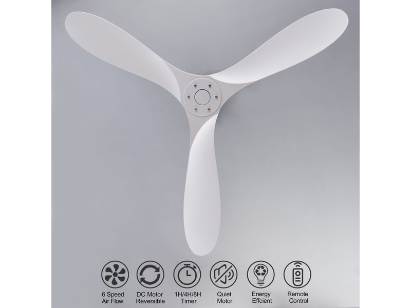 Ventilateur de plafond 152 cm sans éclairage 3 pales abs blanc réversible télécommande silencieux minuterie et mémoire - Conforama D