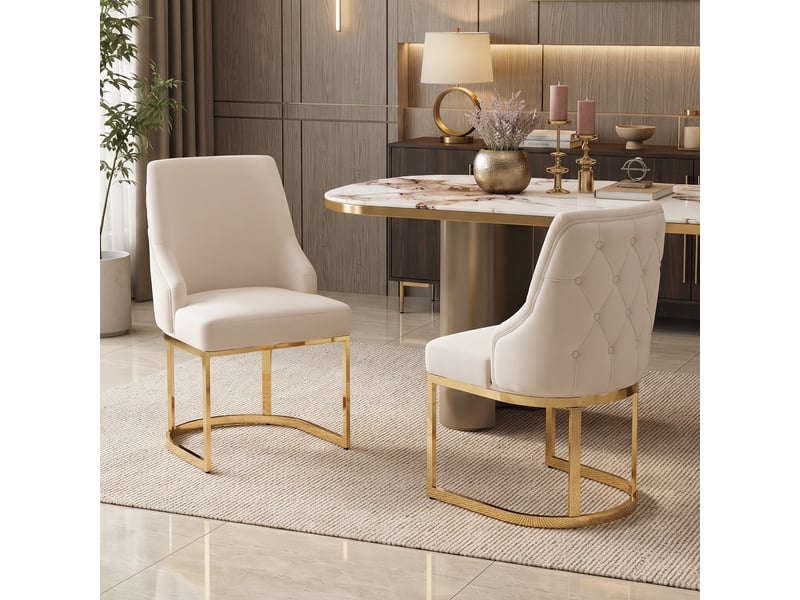 Chaises de salle à manger 2 pièces confortables respirantes style moderne pieds dorés velours beige doré - Conforama B