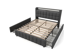 Lit avec rangement 180x200 cm OKWISH   coloris gris