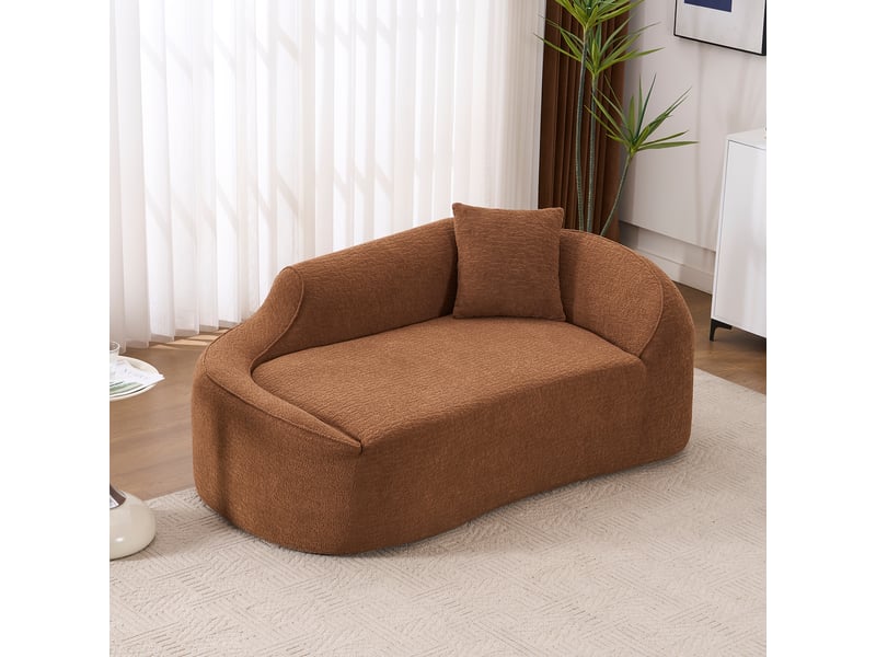 Canapé convertible 2 places avec assise profonde et coussin - forme courbée, chenille caramel - Conforama B