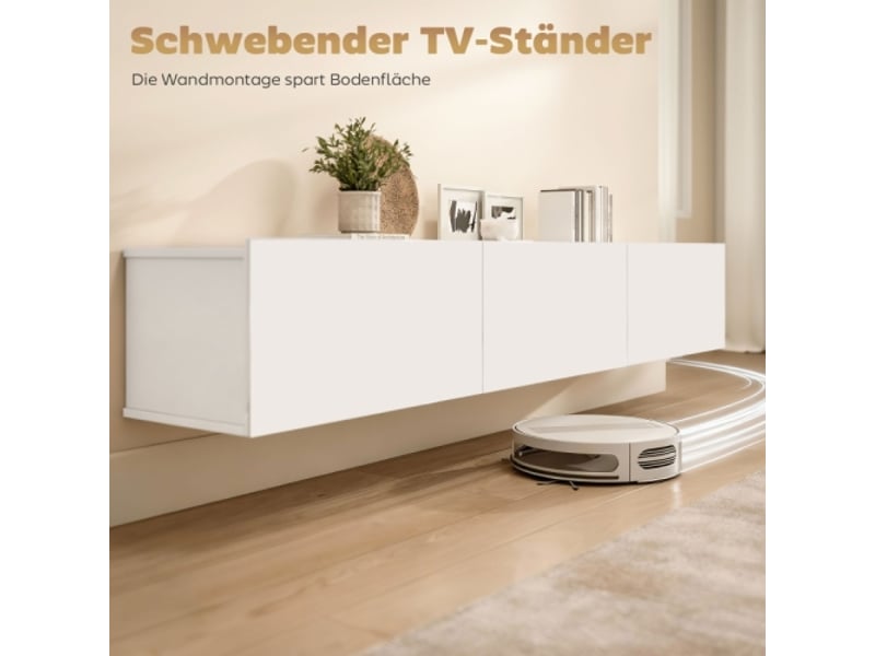  Meuble tv mural blanc 180 cm avec 3 tiroirs et grand espace de rangement, panneau aggloméré  - Conforama B