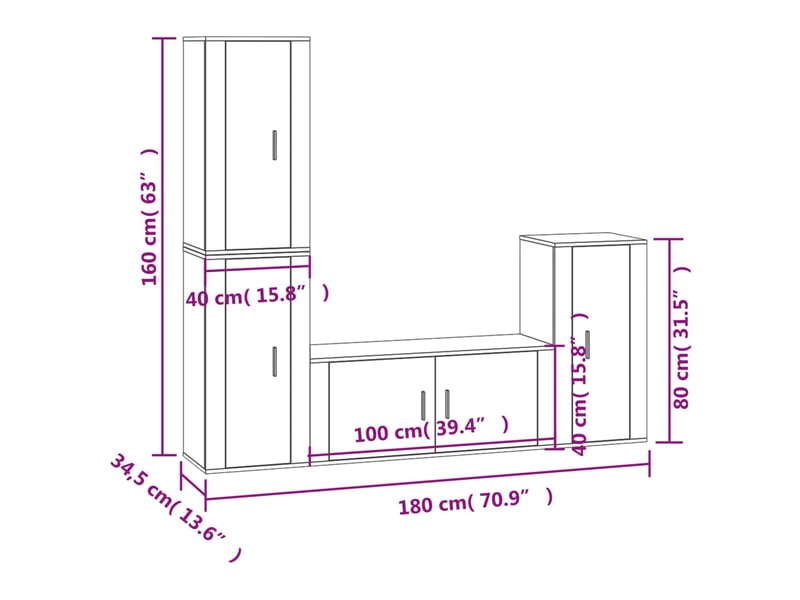  Ensemble de meubles tv 4 pcs blanc bois d'ingénierie shl87613  - Conforama E