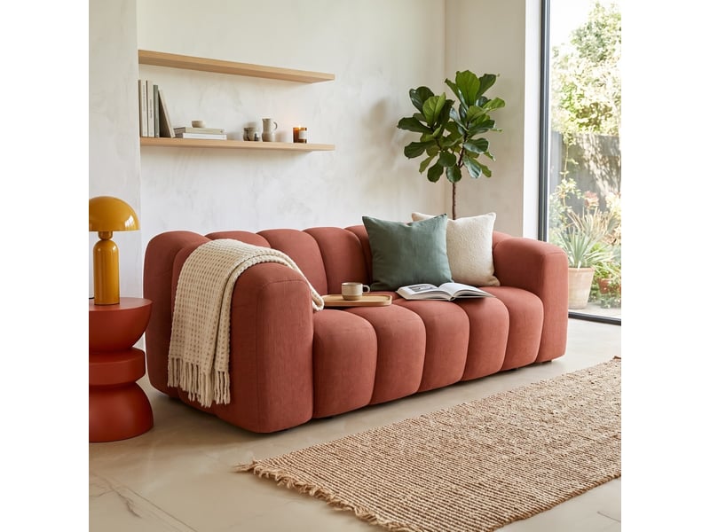  Canapé capitonné 3 places en tissu chenille terracotta - belleville Belleville - Conforama B