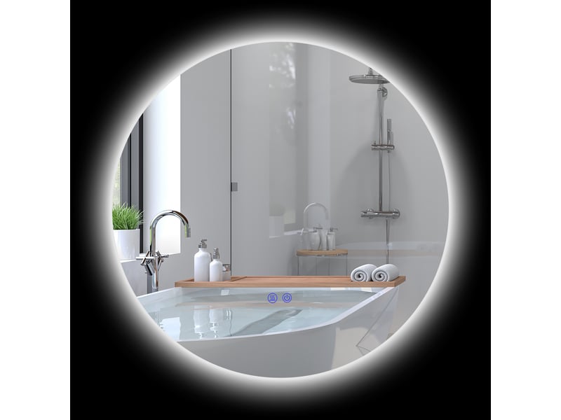  Miroir rond lumineux led de salle de bain ø 60 cm mural avec éclairage interrupteur tactile système antibuée 29 w gris  - Conforama B