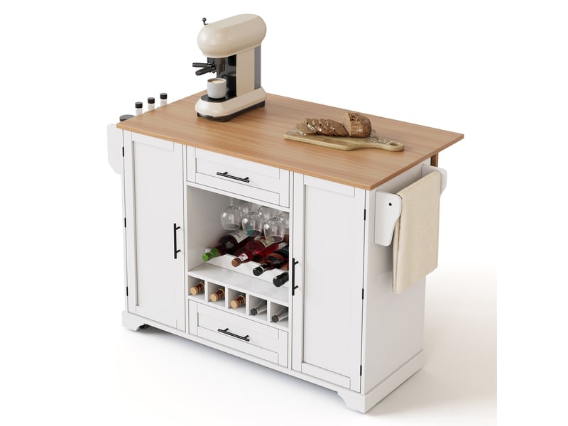 Desserte de cuisine blanche 120x4570x92 cm avec plateau rabattable et rangements multifonctions - Conforama D