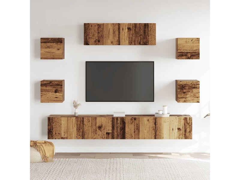  Ensemble de meuble tv - banc tv - meuble de rangement mural 7 pcs vieux bois bois d'ingénierie  - Conforama C
