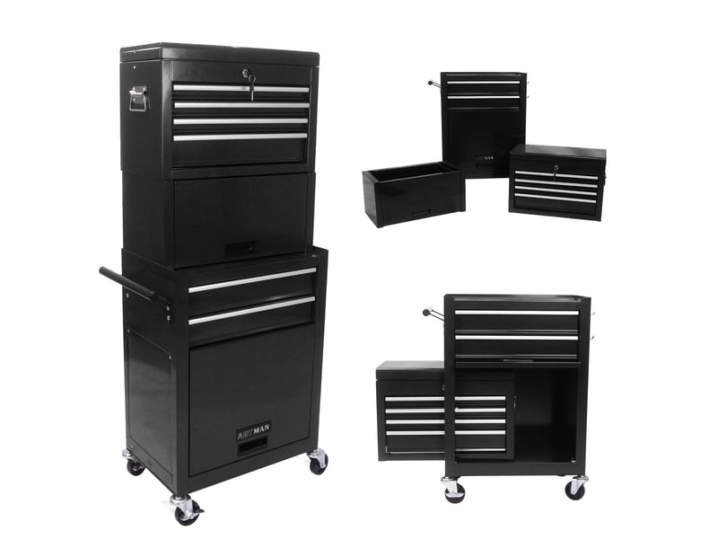  Armoire à outils 60 x 33 x 110 cm noire en acier, 6 tiroirs verrouillables avec roulettes pour atelier  - Conforama C