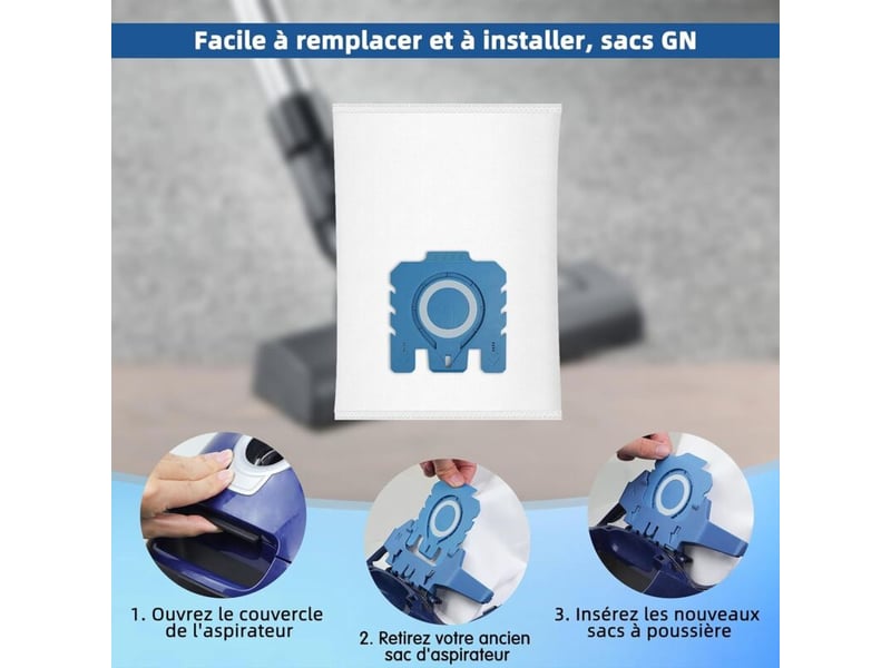  Lot de 12 sacs à poussière pure gn 3d compatibles avec les aspirateurs miele hyclean gn classic c1 complete c2 complete c3  - Conforama E