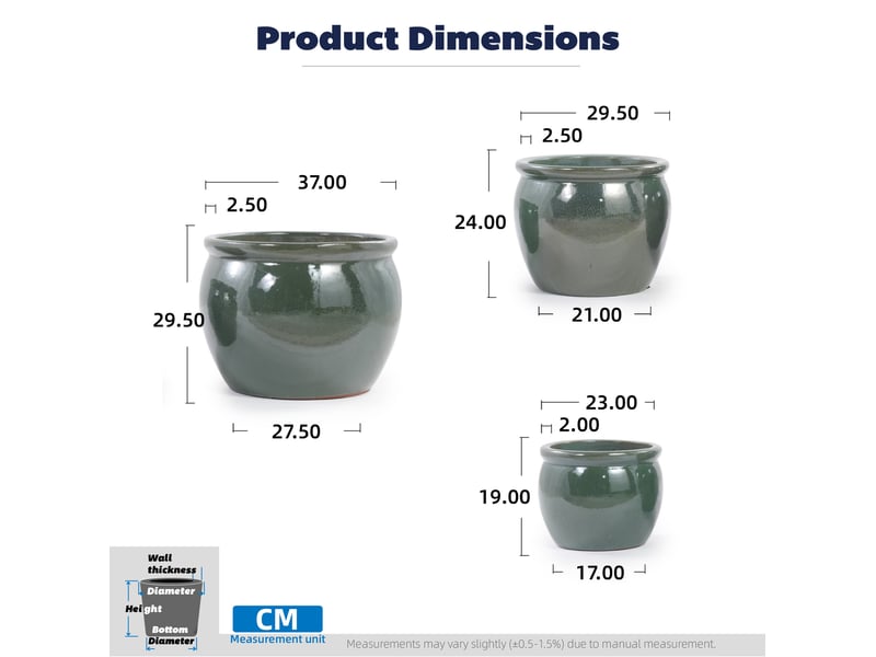  Lot de 3 pots de fleurs en céramique ø 373023 cm – bleu vert antique – perforés et résistants au gel  - Conforama C