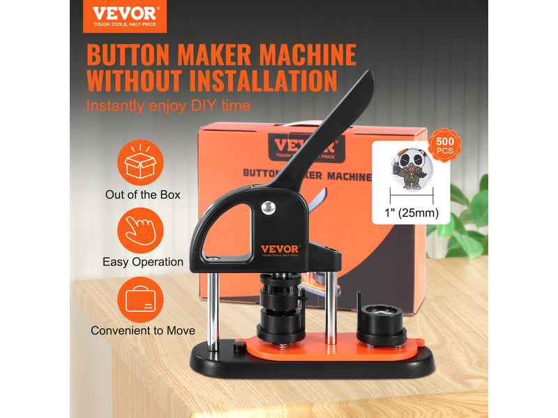  Vevor machine à badges presse à badge à épingles 25 mm avec 500 kits de boutons  - Conforama B