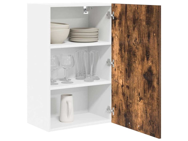  Meuble de rangement cuisine, armoire suspendue chêne fumé et blanc 50x31x80cm  - Conforama C