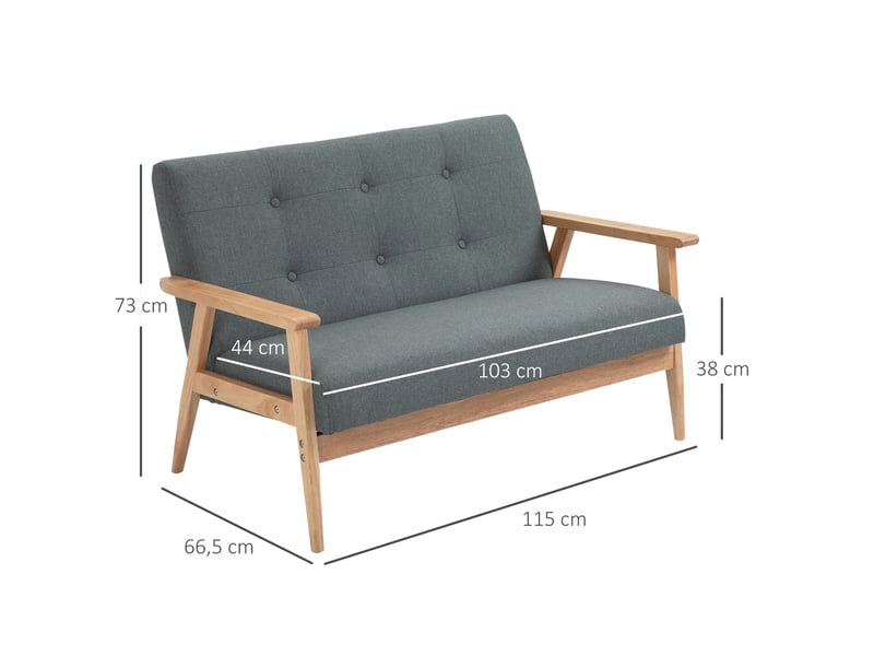  Canapé 2 places 115x66,5x73 cm gris foncé en tissu, structure en bois, style scandinave compact  - Conforama C