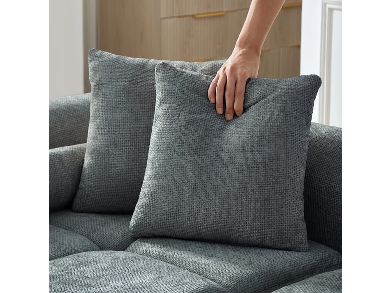  Canapé d’angle,263x132,5x68 cm,4 places avec poche latérale,chenille,bleu  - Conforama E