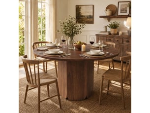 Table à manger ronde ulevr 120 cm pour 4-6 personnes, style scandinave minimaliste, mdf, couleur noyer, résistante aux rayures